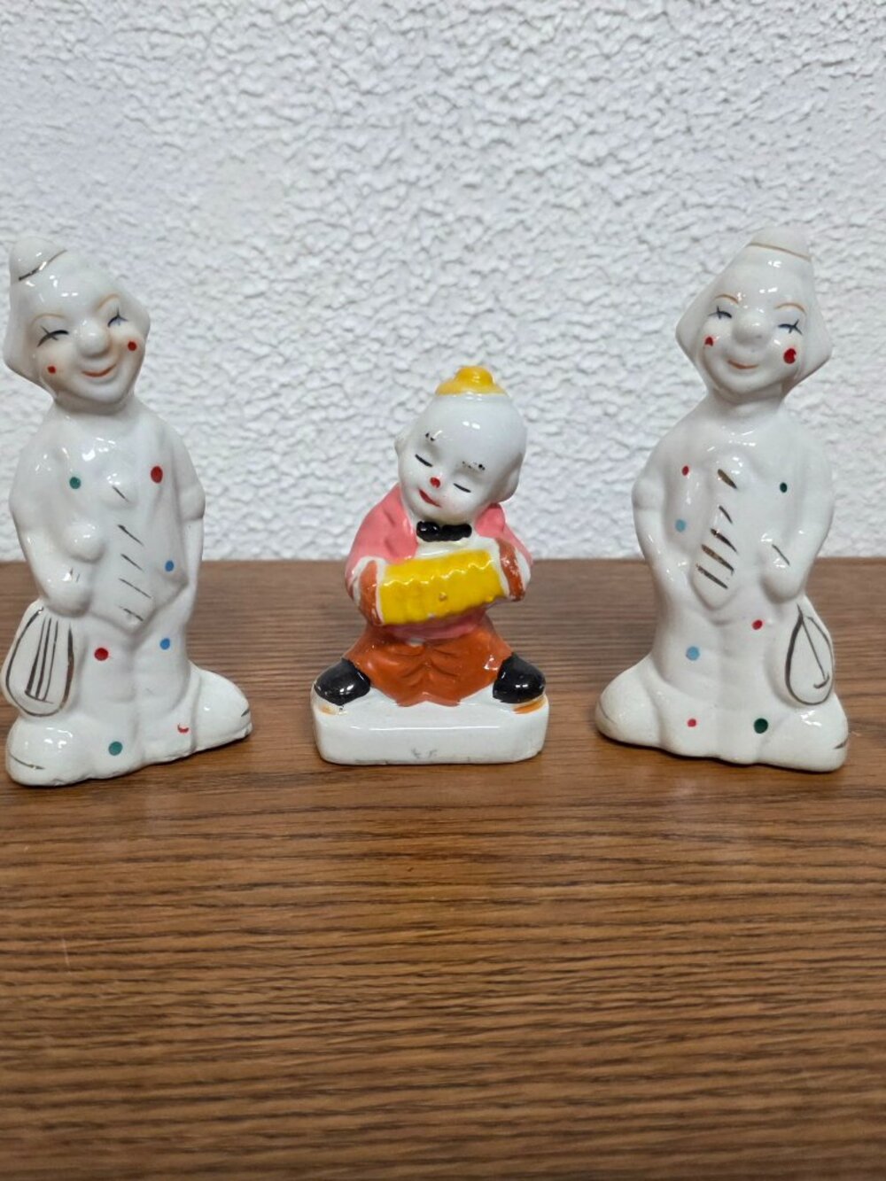 Home Decor - Lot of 3 Porcelain Clown Figures - 3 1/4" and 4 1/4" Tall